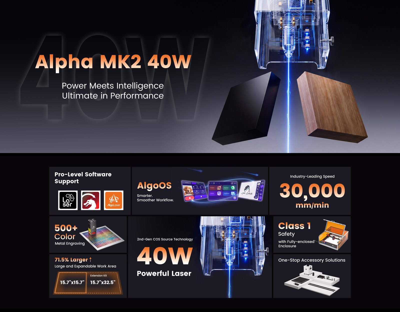 AlgoLaser Alpha MK2 40W Smart Laser Engraving Machine - view 3 AlgoLaser Alpha MK2 40W Smart Laser Engraving Machine - view 3